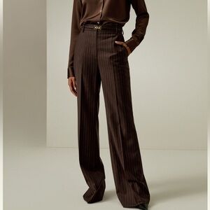 Lilysilk Elegant Brown Pinstripe Women's Trousers